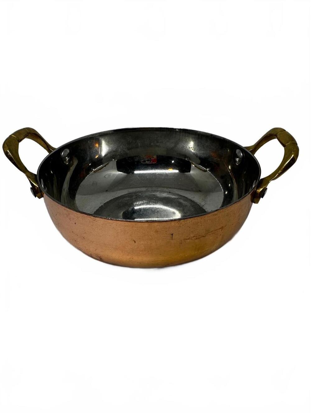 Vintage Mini Copper Au Gratin Pan Brass Handles 5"